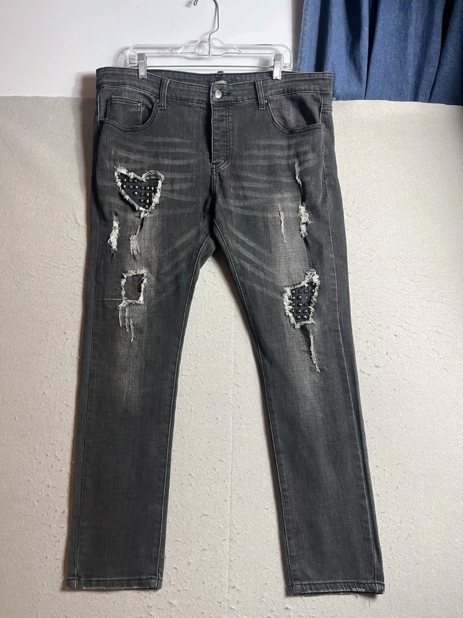 Amiri Black Bandana Thrasher Men’s Jeans Size 40x30 Distressed Skinny Denim